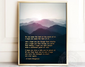 F Scott Fitzgerald Quote Gold Foil Print: Mountain Landscape Art