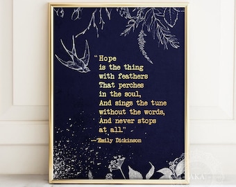 Emily Dickinson 'Hope' Gold Foil Poetry Art Print, Literary Gift - Framed Option