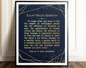 Emerson Success Quote, Inspirational Wall Art, Ralph Waldo Emerson Quote Print, Gift to Mom from Daughter, Gift to Son Graduation Gift