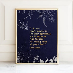 Orgueil et préjugés de Jane Austen, cadeau pour les amoureux des livres, citation de livre, cadeau pour introverti, art mural citation de Jane Austen, art littéraire citation inspirante