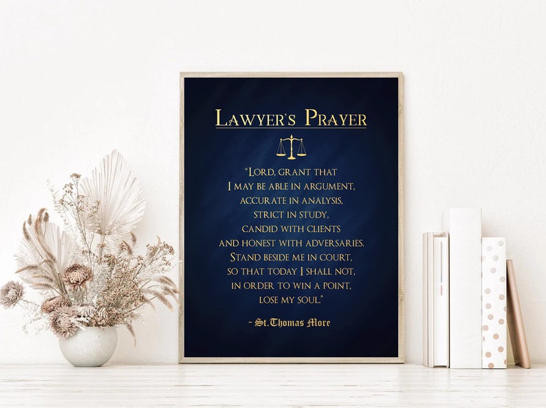 Lawyer Gift Gifts for Lawyers Real Gold Foil Print Lawyer's Prayer by Sir Thomas More Law Student Gift Law School Graduation Gift image 4