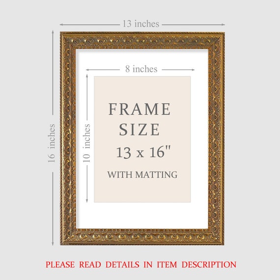 CustomPictureFrames 13x16 Frame Gold Real Wood Picture Frame Width 1.75 Inches Interior Frame Depth 0.5 Inches Millard Distressed Photo Frame