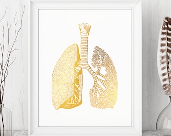 Human Anatomy Art - Lung Art Gold Foil Print - Lung Doctors Gift - Medical Art - Doctor Office Decor - Anatomy Gift - Pulmonologist Gift