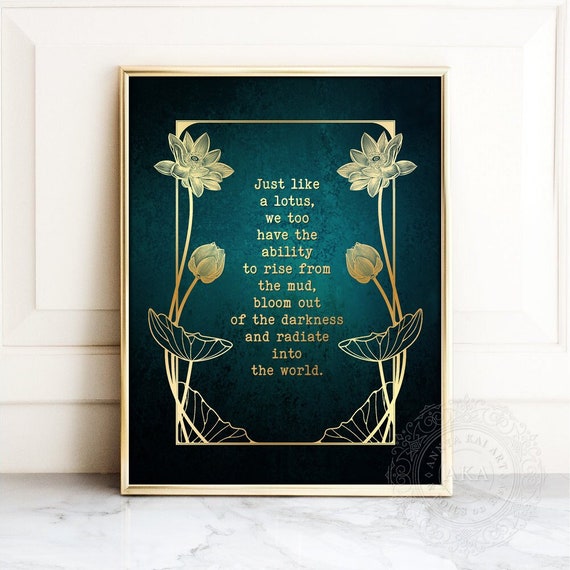 Gold Foil Buddha Lotus Art Print: Inspirational Quote, Framed Option