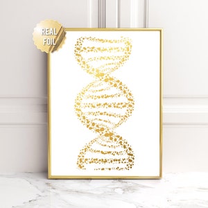 DNA Art - Science Art Print - DNA Print - Real Gold Foil Print - Genetics Gift - Genetic Code - DNA Double Helix - Biology Wall Art