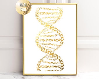 DNA Art - Science Art Print - DNA Print - Real Gold Foil Print - Genetics Gift - Genetic Code - DNA Double Helix - Biology Wall Art