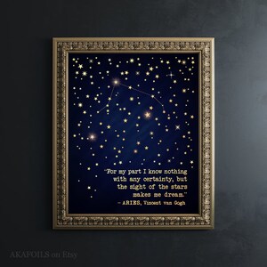 Aries Gift for Men - Aries Gift - Gold Foil Art Print - Aries Gifts - Gift for Coworker, Aries Constellation Gold Stars, April Birthday Gift