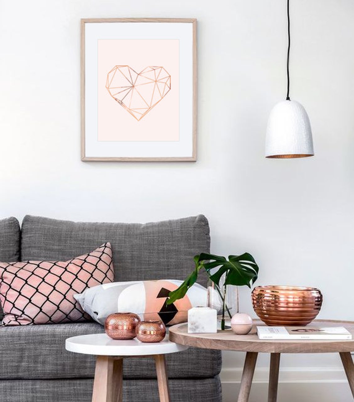 Geometric Heart Print Copper Heart Copper and Blush Home Etsy