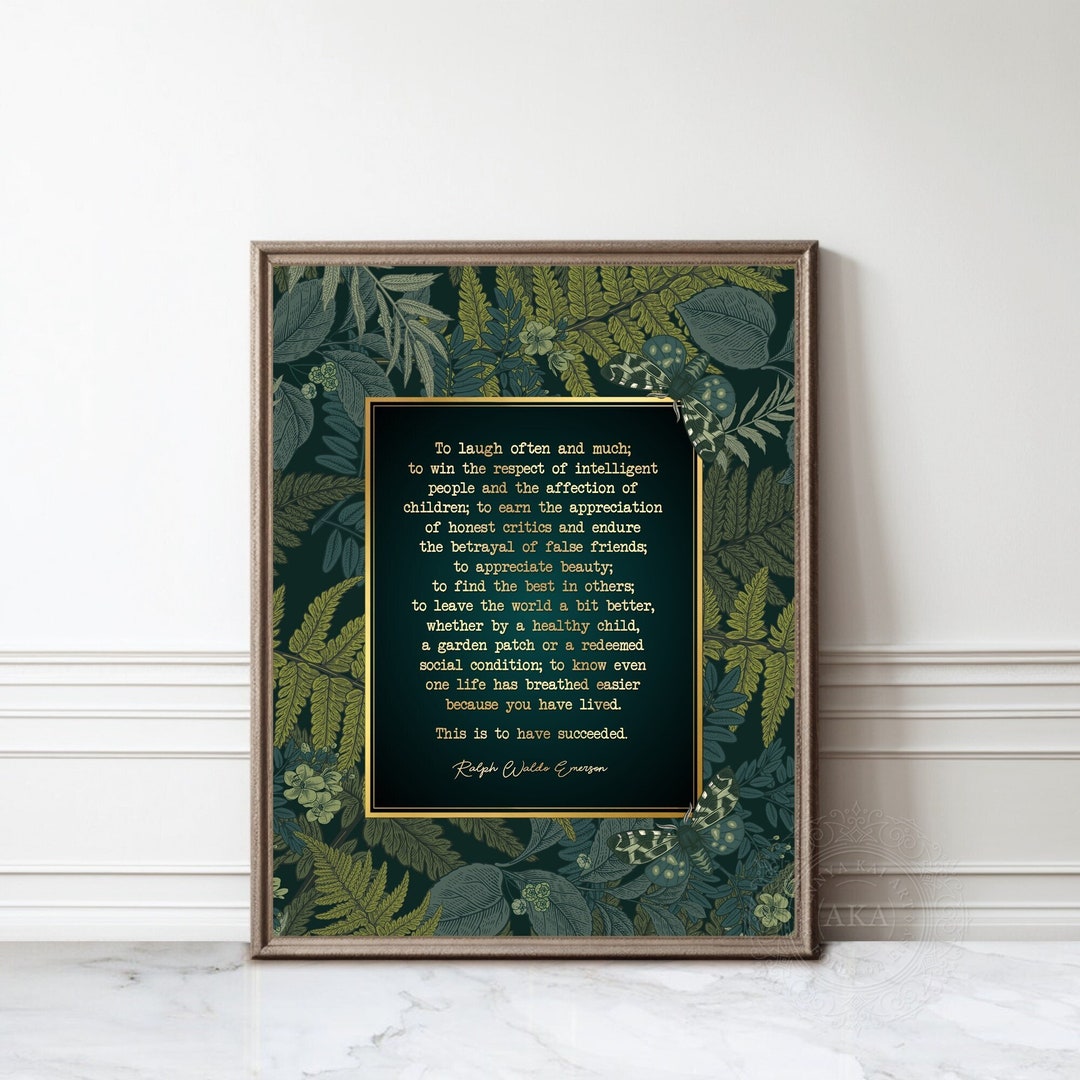 Ralph Waldo Emerson Success Quote Art Print: Gold Foil Inspirational ...