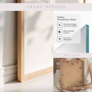 May include: A light wood picture frame featuring safety tempered glass with polished edges, remarkable clarity, and scratch resistance. The back of the frame is made of brown composite board with multiple metal swivel clips for securing contents.