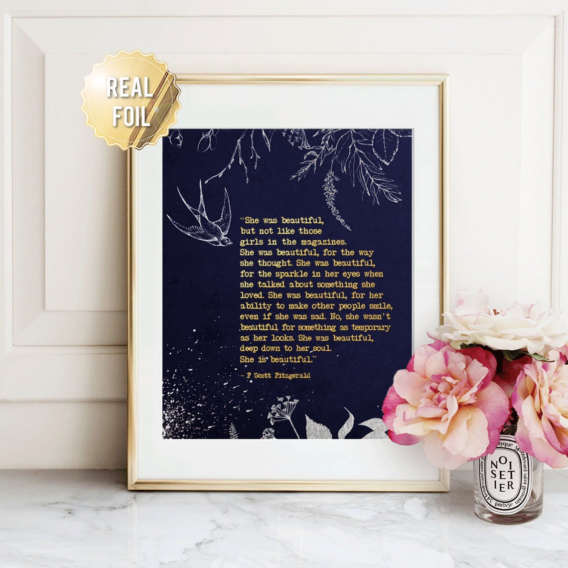 She Was Beautiful F Scott Fitzgerald Inspirational Wall Art Etsy