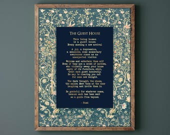 Rumi The Guest House Poem Print: Mental Health & Healing Wall Art - William Morris Tapestry