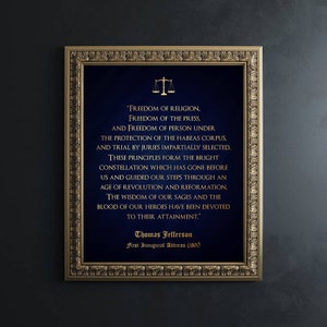Thomas Jefferson Quote Gold Foil Print: Law Office Wall Art