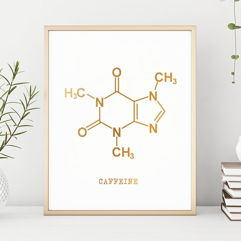Chemistry Art Chemistry Gift Coffee Molecule Gold Foil Print Caffeine Print Chemistry Decor Molecule Art Science Teacher Gift