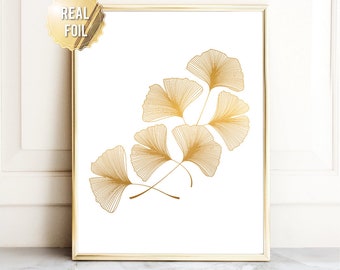 Gold Ginkgo Leaf Print: Modern Botanical Wall Art