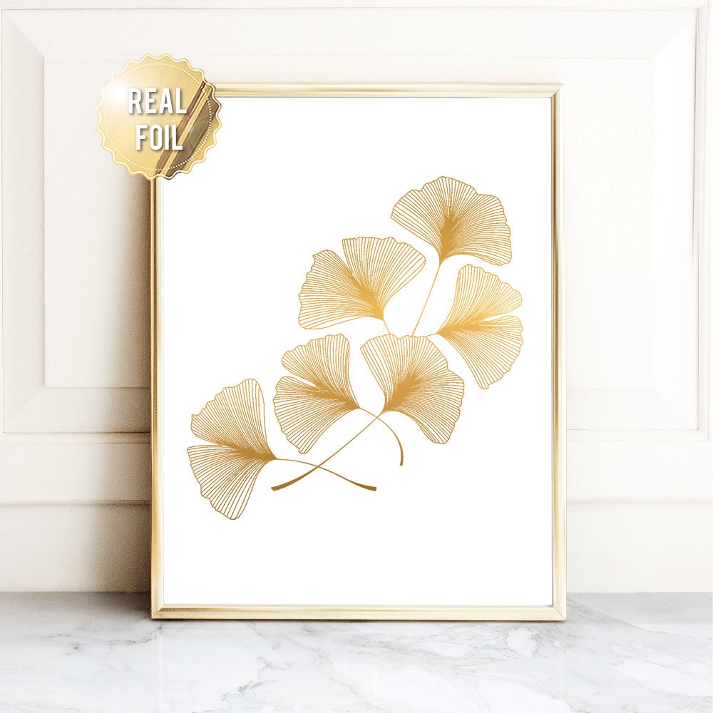 Gold Ginkgo Leaf Print: Modern Botanical Wall Art