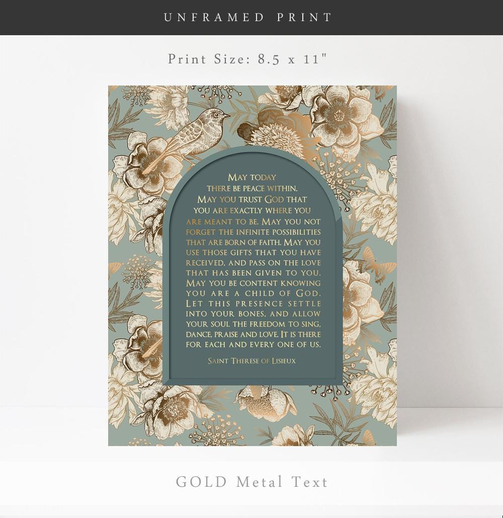 St Therese of Lisieux Gold Foil Print: May Today There Be Peace Within ...