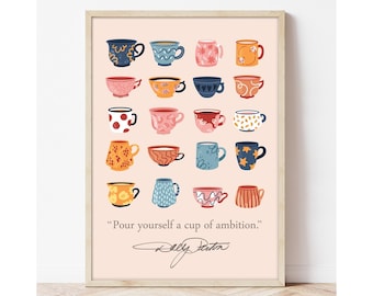 Dolly Parton Cup of Ambition Art Print, Vintage Coffee Cup Wall Art
