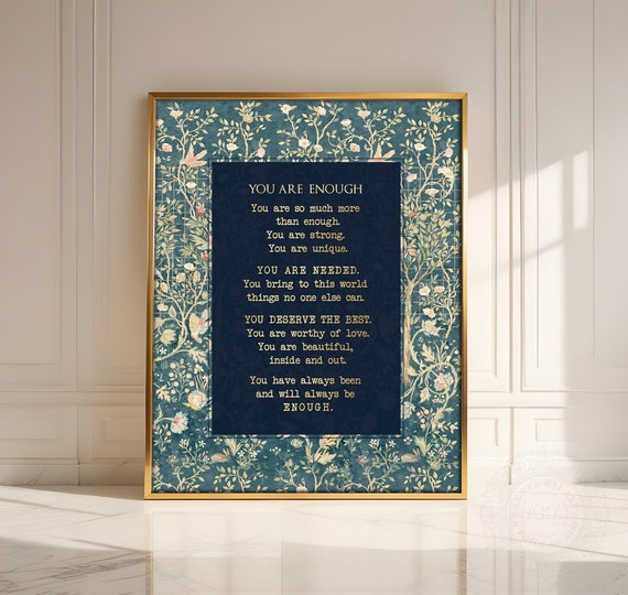 You're Enough Framed Print in GOLD - Motivational Quote Print, Inspirational Message - Positive Affirmation Gift - William Morris Home Decor