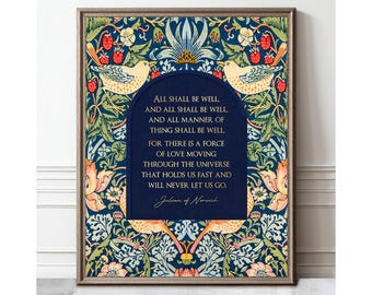 Julian of Norwich Quote Gold Foil Print - William Morris Art Framed