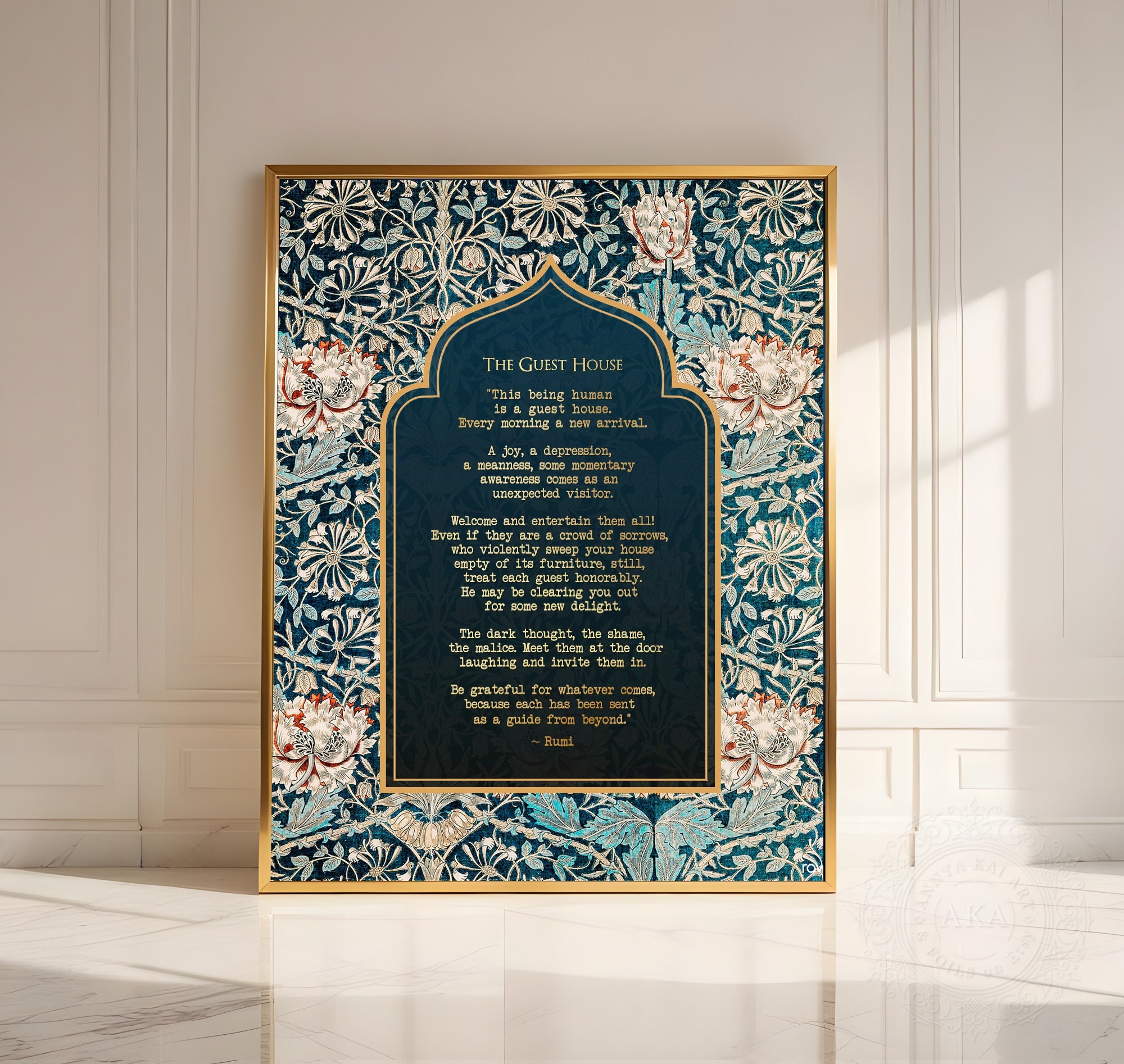 Rumi Guest House Gold Foil Print: William Morris Tapestry, Mental Health Art