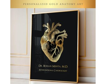 Gold Herz Anatomie Kunstdruck: Arztpraxis Dekor, Kardiologen Geschenk