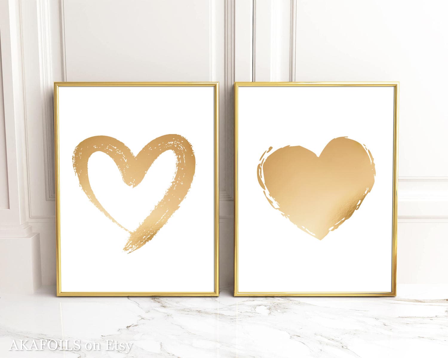 Heart Wall Art Glam Decor Gold Heart Print Set of 2 Etsy