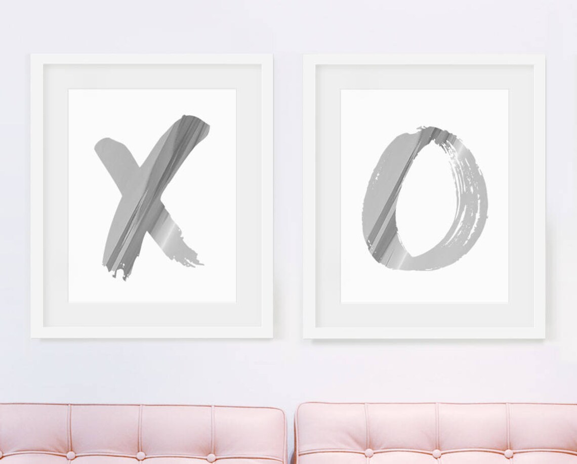 X O Print X O Wall Art Set of 2 Prints Real Silver Foil Etsy