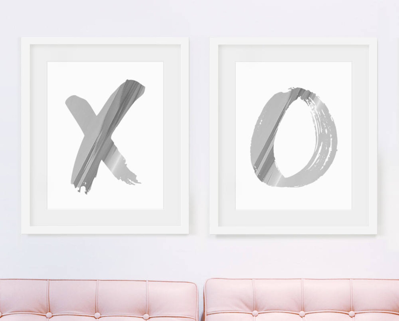 X O Print X O Wall Art Set of 2 Prints Real Silver Foil Etsy