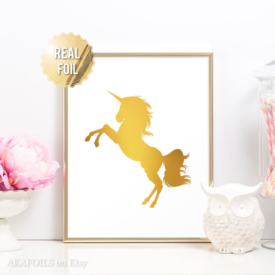 unicorn gold foil print unicorn art print nursery babys room etsy