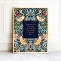 Rumi Quote Wall Art - Gold Lettering Poetry - Boho Print Eclectic Art - William Morris Home Decor Vintage Pattern Strawberry Birds - Framed