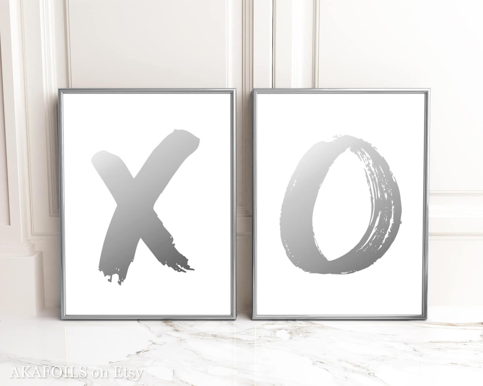 X O Print X O Wall Art Set of 2 Prints Real Silver Foil Etsy
