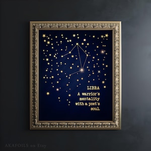 Libra Zodiac Art Print: Real Gold Constellation, October Birthday Gift