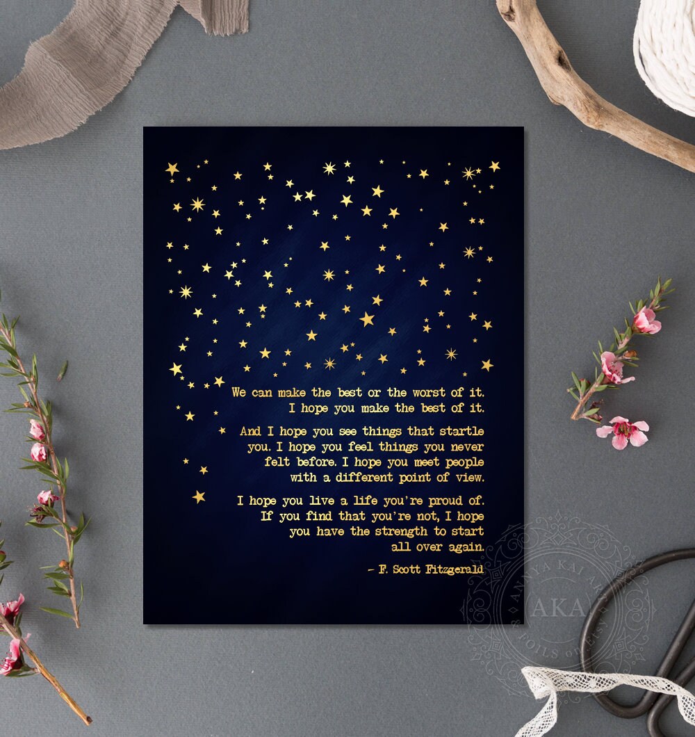F Scott Fitzgerald Quote Gold Foil Print - Inspirational Quotes ...