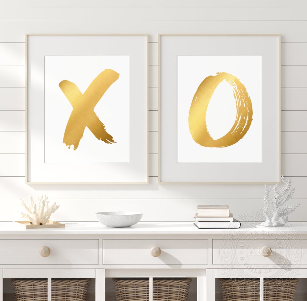 X and O Print Set XO Print Real GOLD FOIL Wall Art Pink Etsy