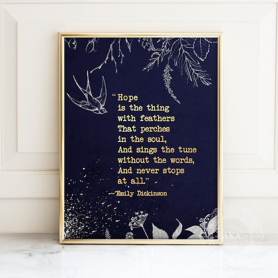 Emily Dickinson 'Hope' Gold Foil Poetry Art Print, Literary Gift - Framed Option