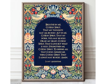 St Augustine Holy Spirit Prayer in Gold: Breathe in Me, O Holy Spirit Vintage Christian Catholic Decor William Morris Print Framed
