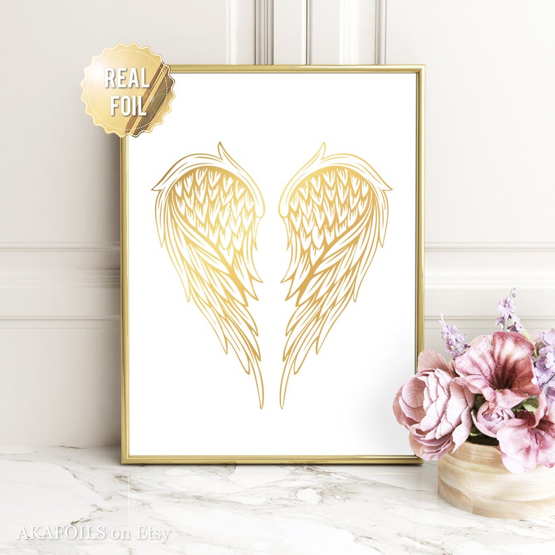 Angel Wings Wall Decor Gold Angel Wings Print Gold Bedroom Etsy