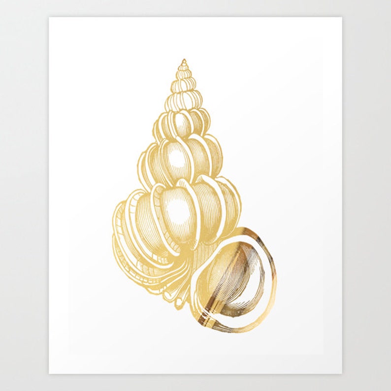 Gold Seashell Gold Shell Print Set of 4 Real Gold Foil Etsy