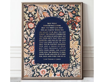 St Therese of Lisieux Quote Print – May Today There Be Peace Within Prayer, Catholic Wall Art, Framed Gold Foil Art