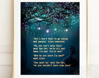 Alice in Wonderland Foil Art Print: Cheshire Cat, Mad Quote