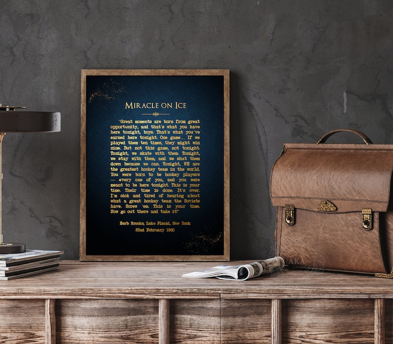 Miracle On Ice Speech - Gold Print on Paper - Herb Brooks Speech, 1980 Miracle Hockey Poster, Russia USA Olympic Hockey Team Manager Gifts image 2