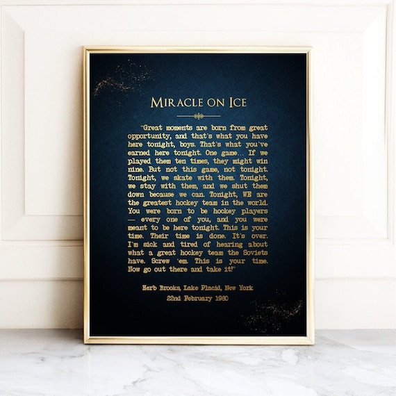 Miracle On Ice Speech - Gold Print on Paper - Herb Brooks Speech, 1980 Miracle Hockey Poster, Russia USA Olympic Hockey Team Manager Gifts
