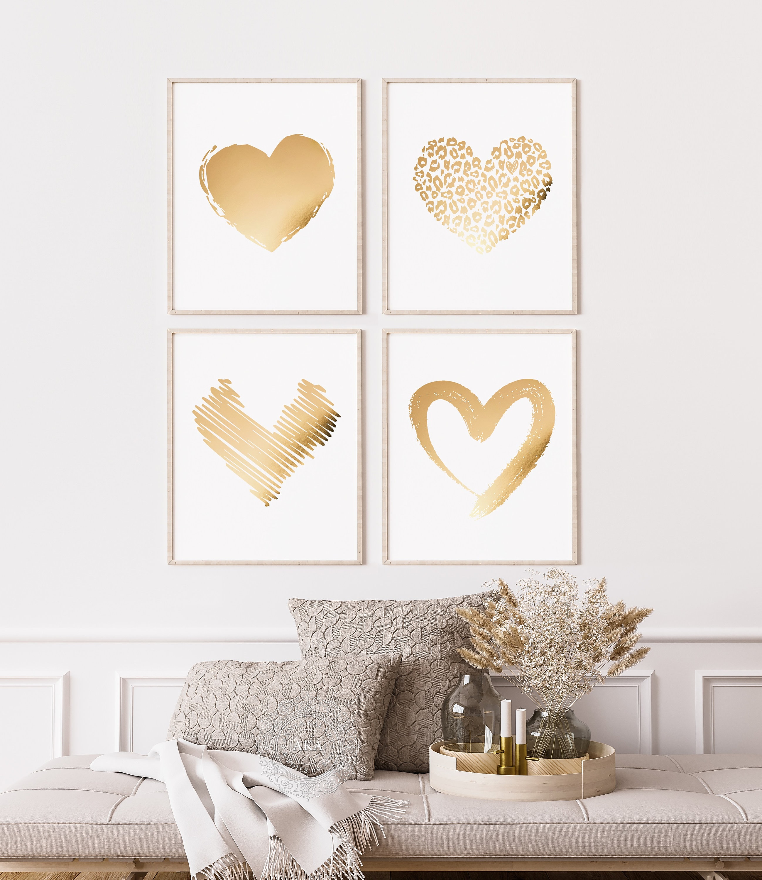 Gold Foil Heart Art Prints - Set of 4 Glam Wall Decor - Etsy