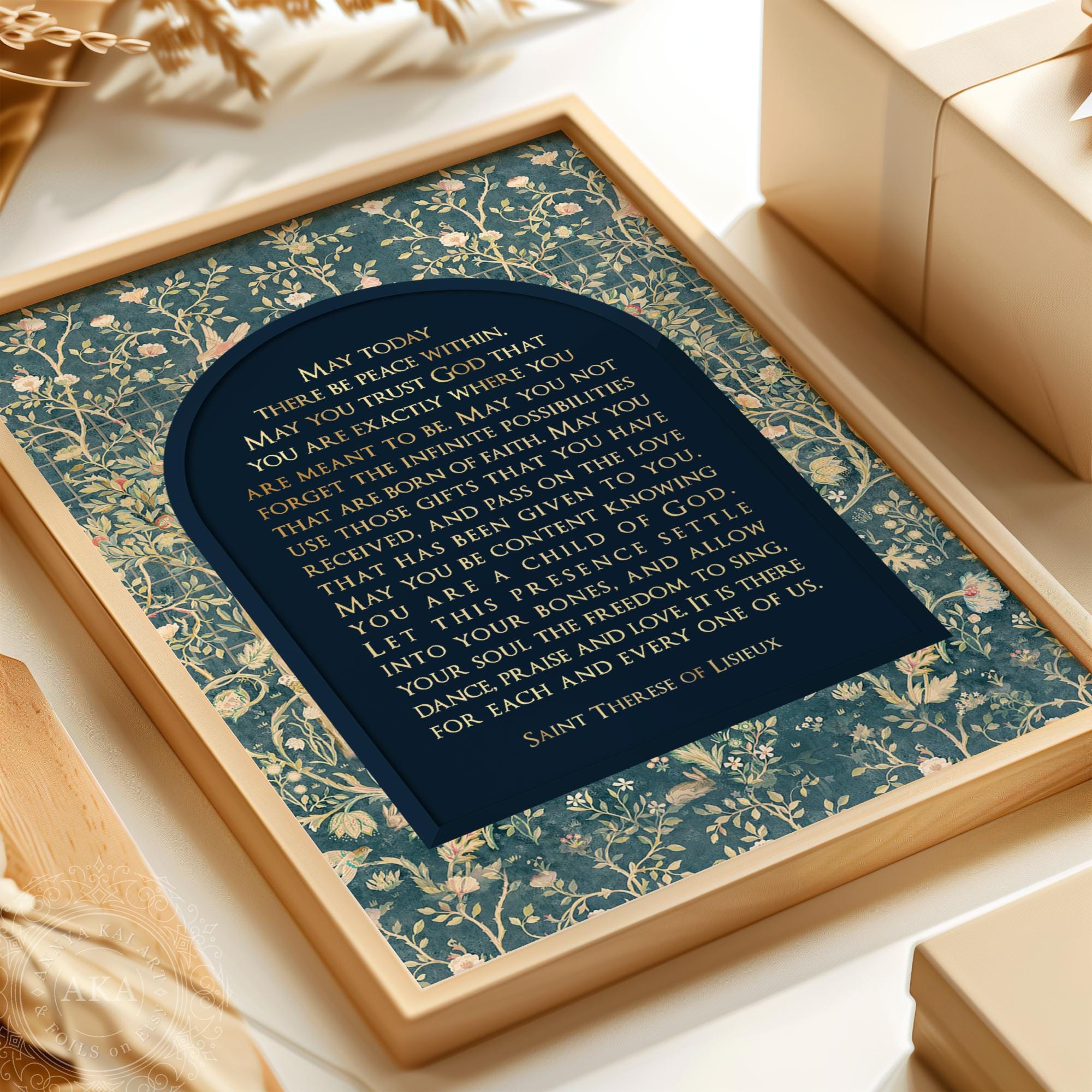 St Therese of Lisieux Gold Foil Print: "may Today There Be Peace Within ...
