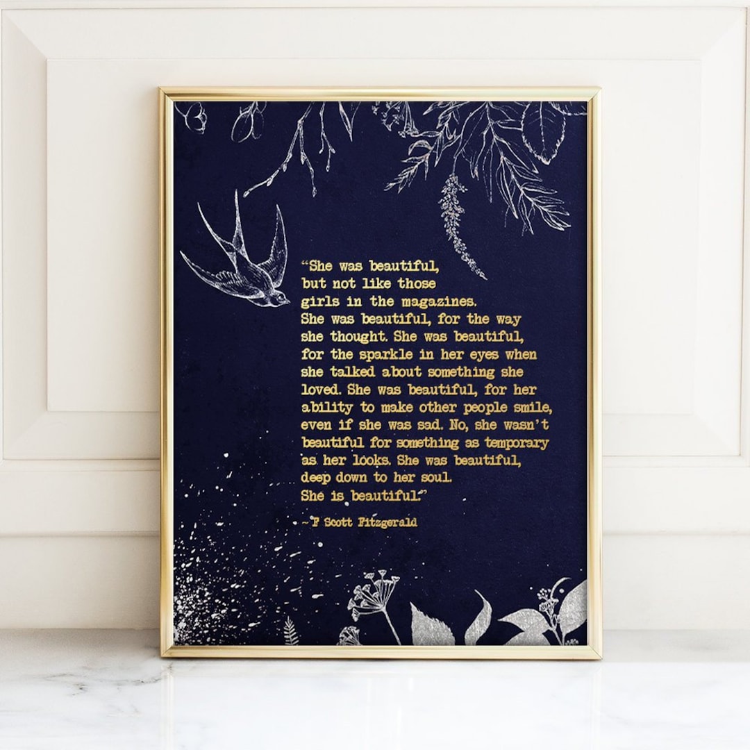 She Was Beautiful F Scott Fitzgerald Inspirational Wall Art, F Scott