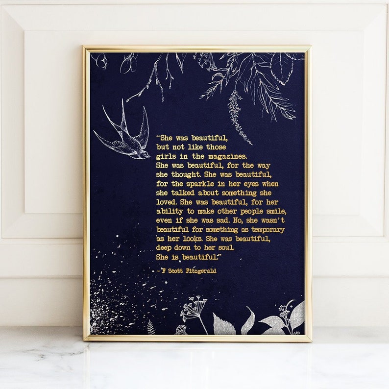 She Was Beautiful F Scott Fitzgerald Inspirational Wall Art Etsy