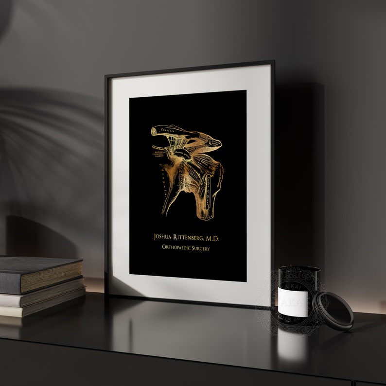 Josh Rittenberg Gold Shoulder Anatomy Art Print: Orthopedic Doctor Gift - Framed ...