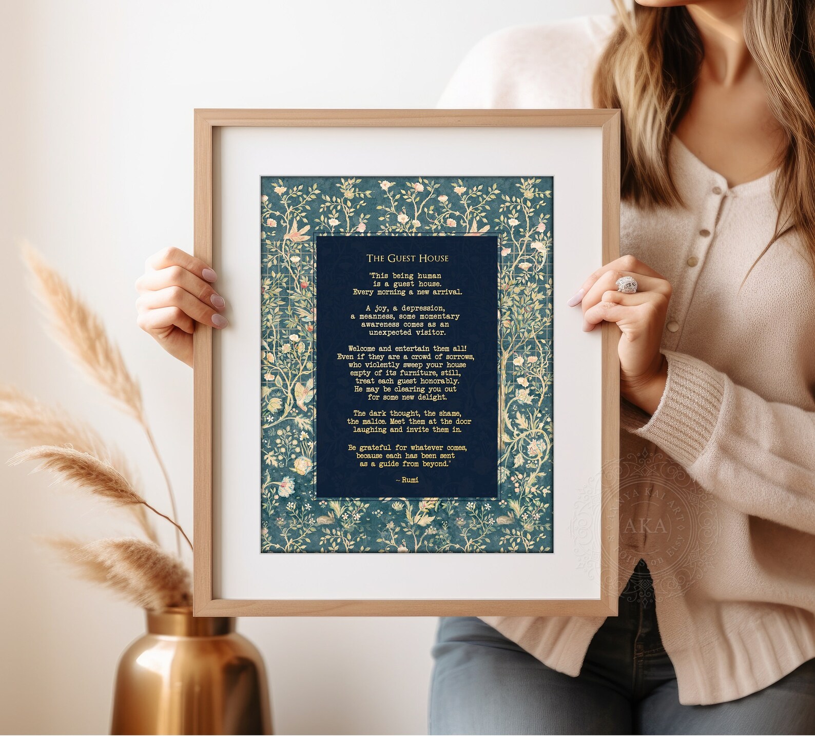 RUMI GUEST HOUSE Framed Print - Gold Lettering - Inspirational Poem ...