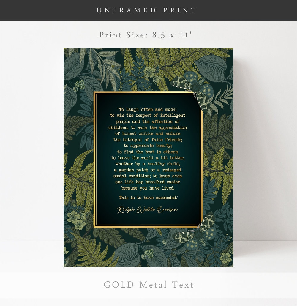 Ralph Waldo Emerson Success Quote Art Print: Gold Foil Inspirational ...